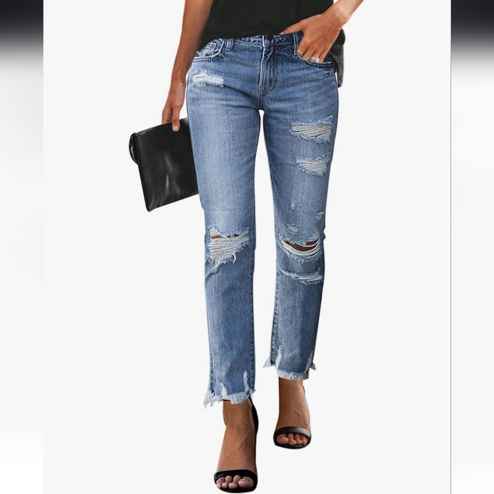 Distressed Boyfriend Slim Fit Jeans Size- M (8) - Picture 1 of 6